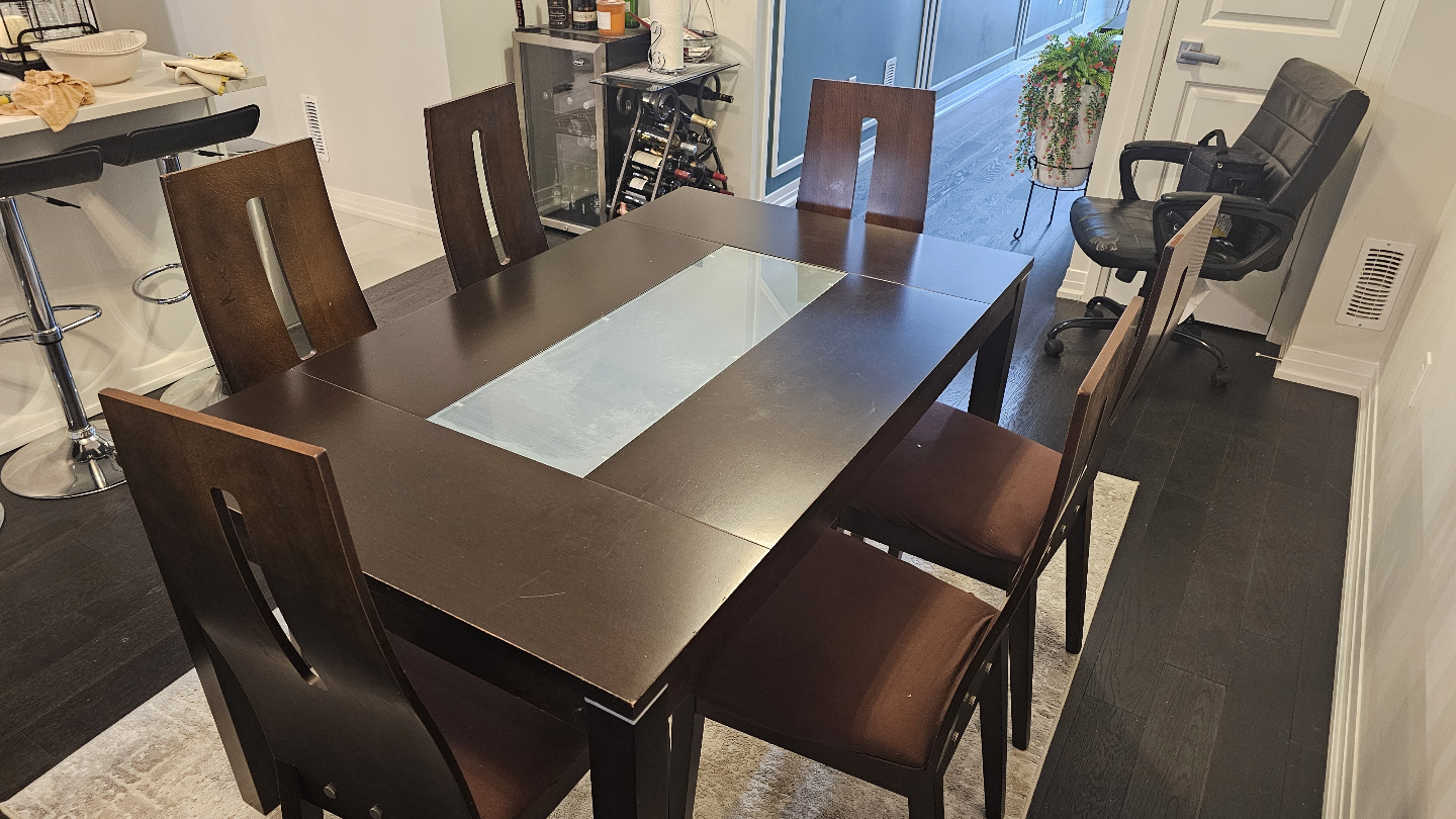 Dark brown 6-piece dining set with glass insert - photo 3