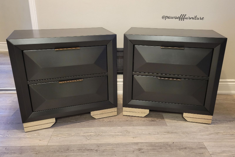Pair of Black Nightstands light wood accents - photo 3