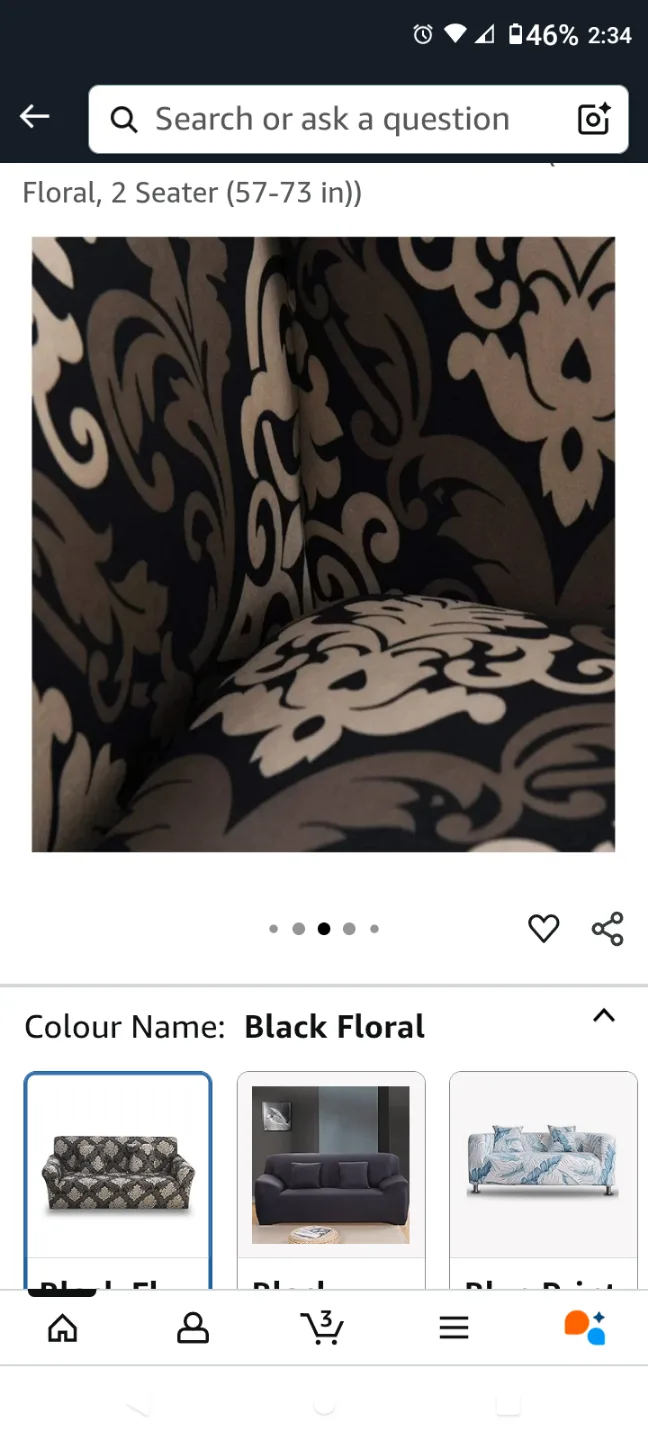 Black Floral Sofa Cover - 2 Seater (57-73 inches) image indicator(4)