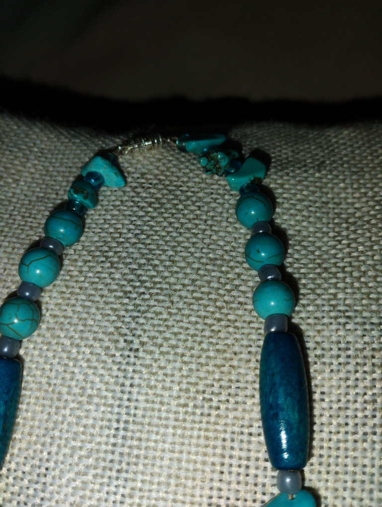 Beaded Turquoise Necklace with Floral Pendant - photo 3