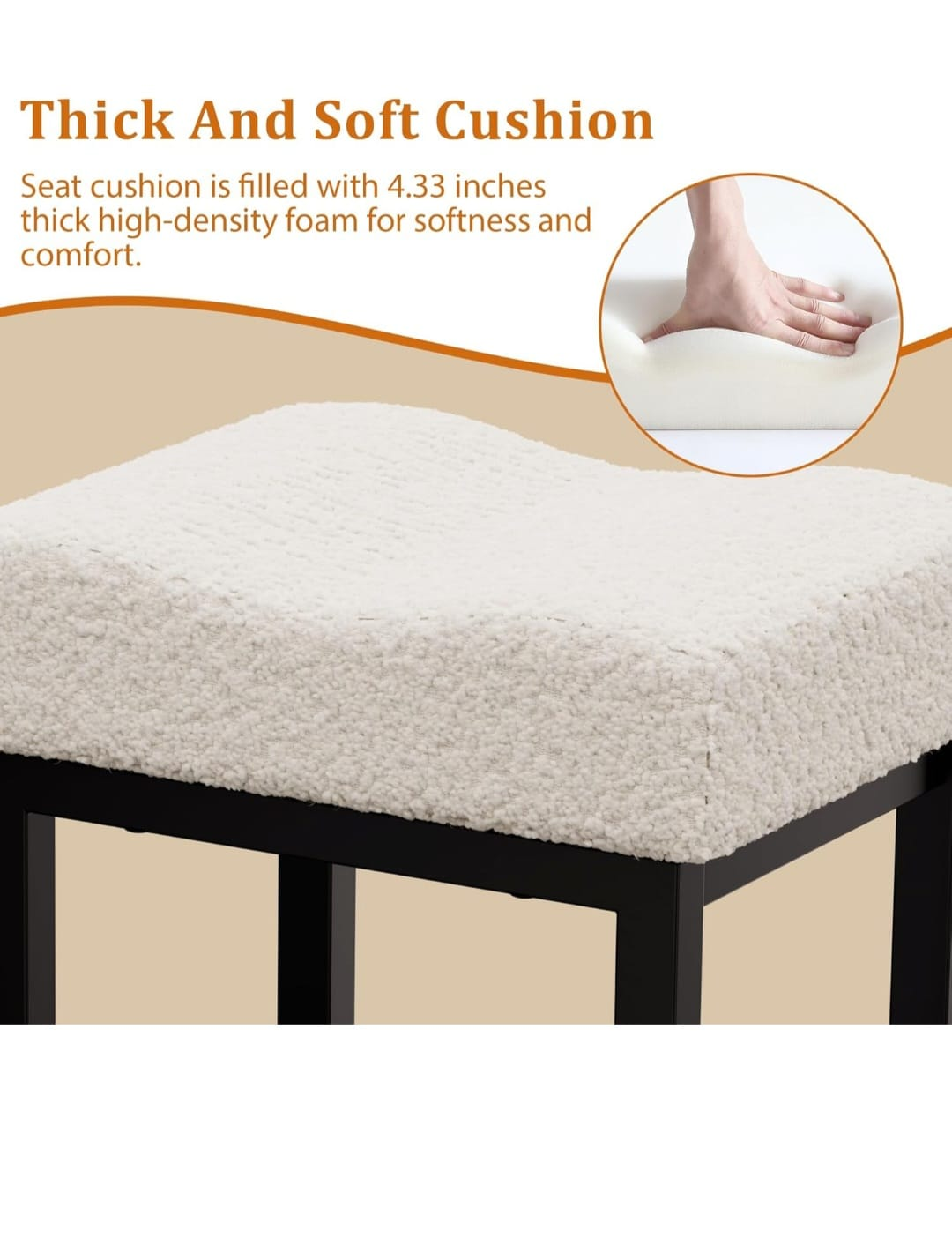 Set of 3 Modern Bar Stools with Thick Cushions - photo 4