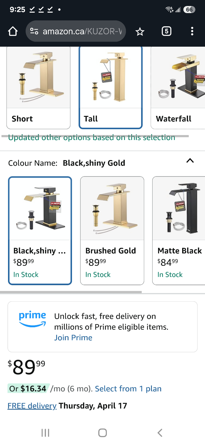 Kuzor Waterfall Bathroom Faucet - Matte Black and Shiny Gold - photo 2