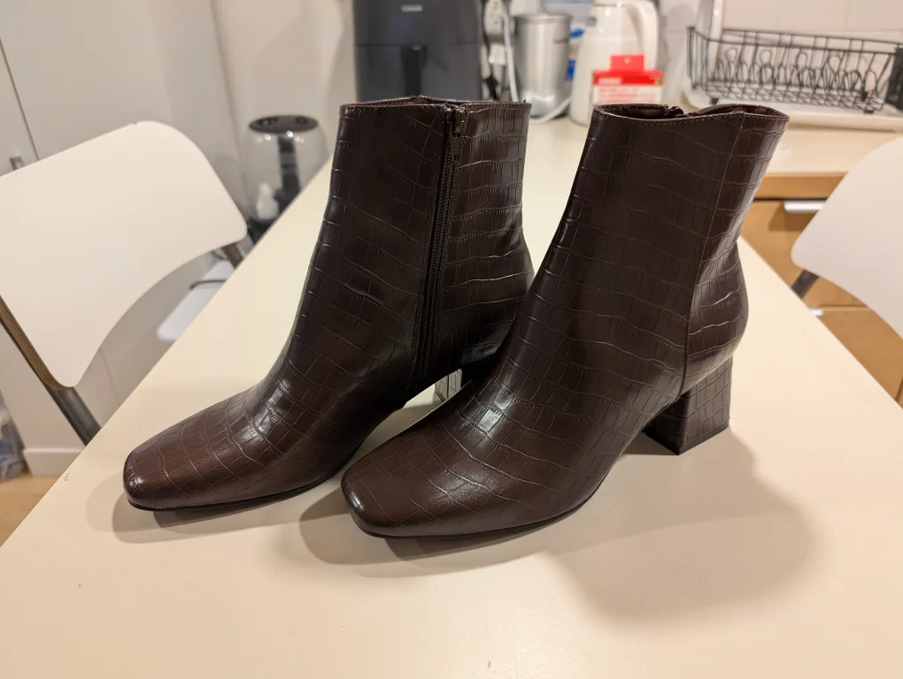 Old Navy Brown Faux Crocodile Block Heel Boots thumbnail
