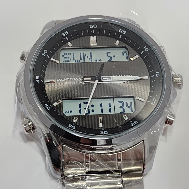 Men's Analog-Digital Dual Display Stainless Steel Watch - photo 2