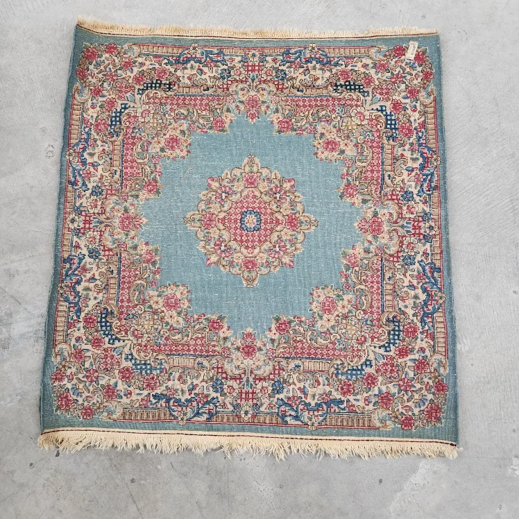 Vintage Teal and Red Square Rug image indicator(4)