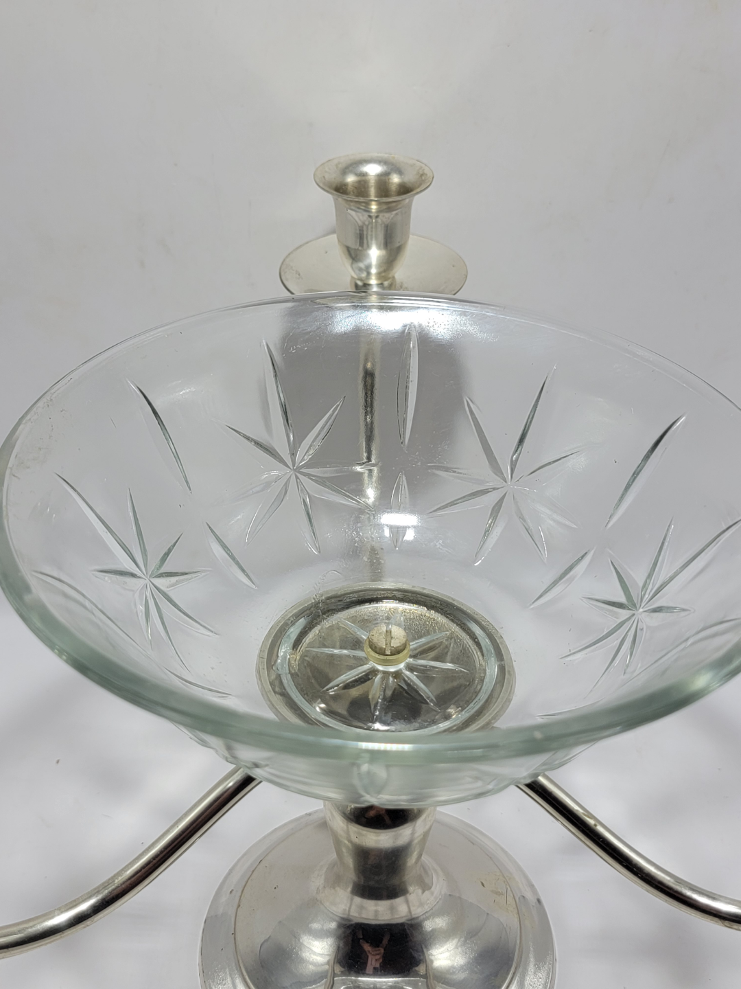 Vintage Three-Arm  silver plated Candelabra with Glass Bowl - photo 3