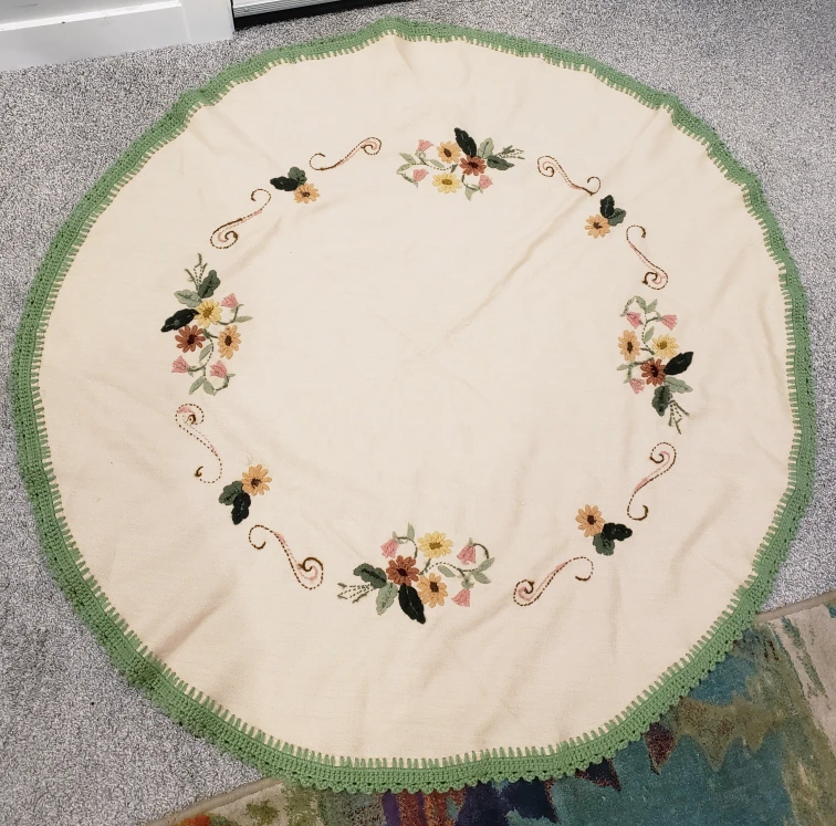 Vintage embroidered round tablecloth