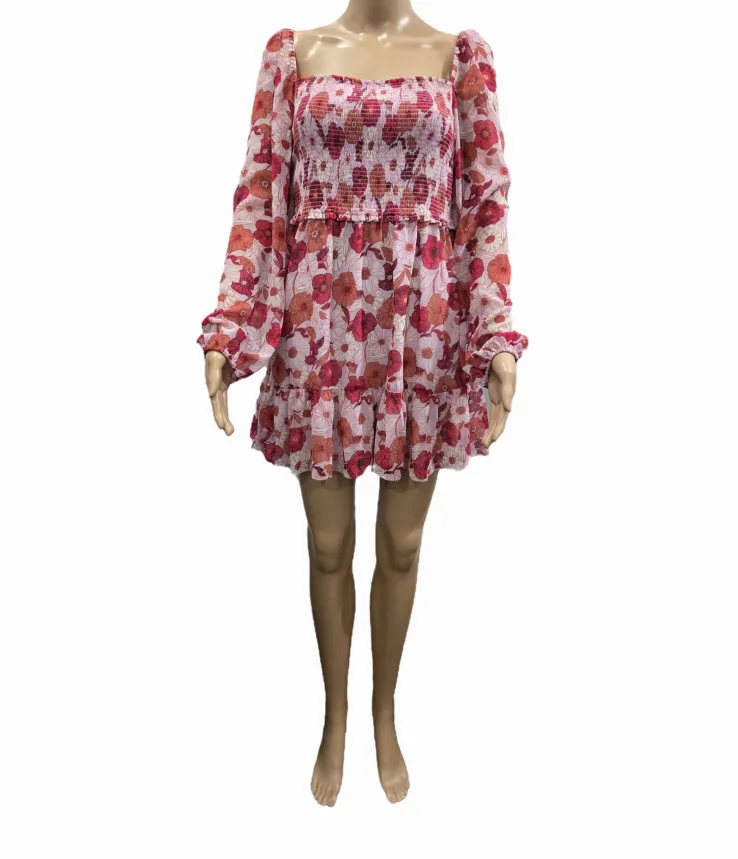 Aritzia Wilfred Tempest Smocked Chiffon Mini Dress Size M image indicator(5)