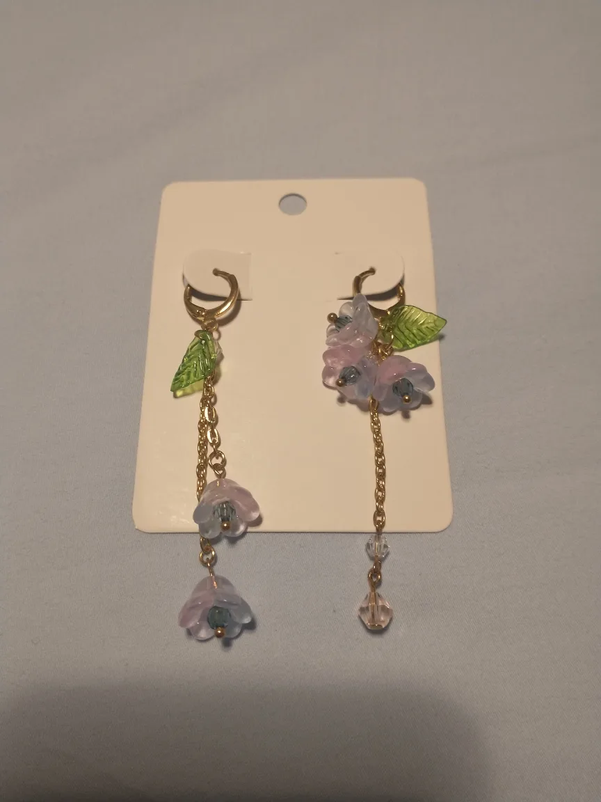 Asymmetrical flower dangle earrings nickle free image indicator(2)