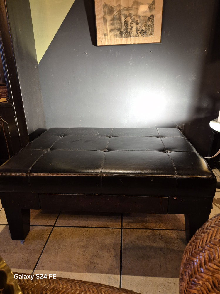 Black Leather Storage Ottoman