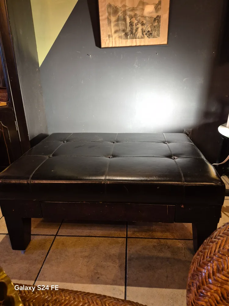 Black Leather Storage Ottoman thumbnail