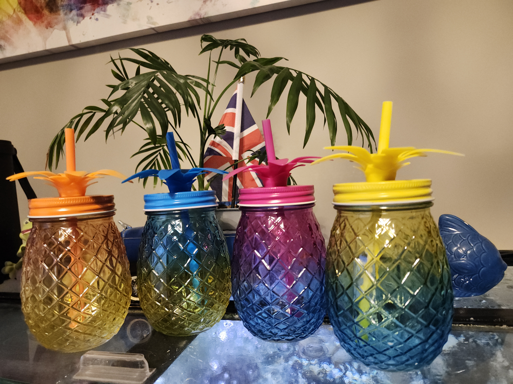 Set of Four Pineapple Mason Jar Tumblers with Straws