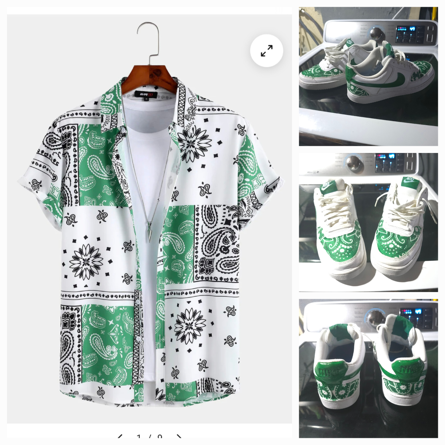 Custom Nike Court Vision Low Sneakers - Green Bandana