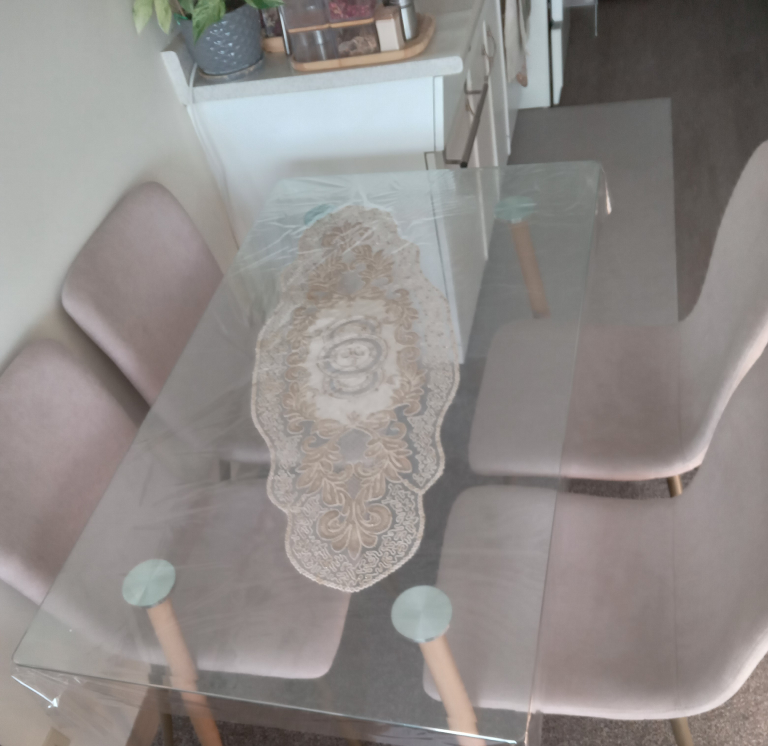 Glass Top Dining Table Set with Four Chairs