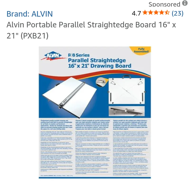 ALVIN Portable Parallel Straightedge Drawing Board 16" x 21" image indicator(2)