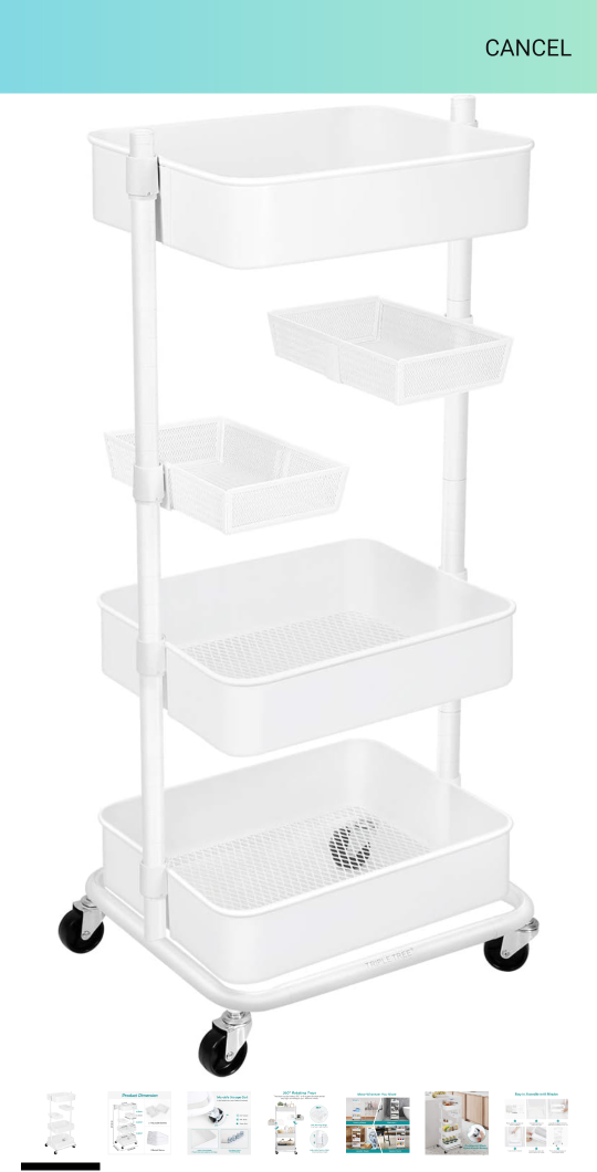 White Rolling Storage Cart with 3 Baskets