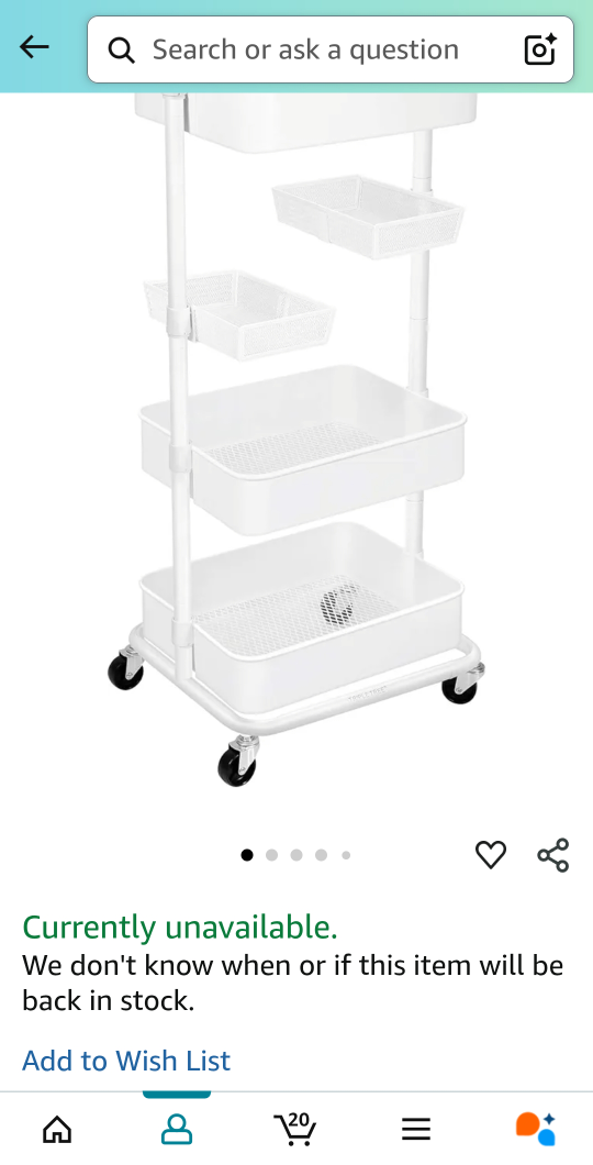 White Rolling Storage Cart with 3 Baskets - photo 3