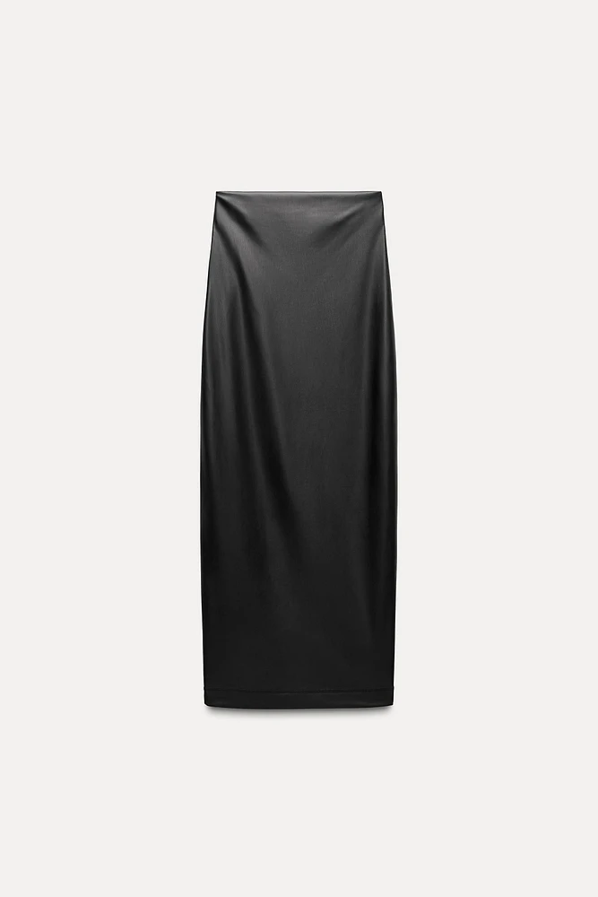 Zara Black Faux Leather Midi Skirt