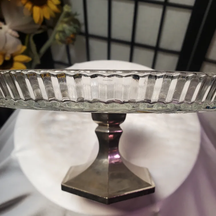 Vintage 60s Teleflora Crystal & Sliver Plated Cake Stand image indicator(6)
