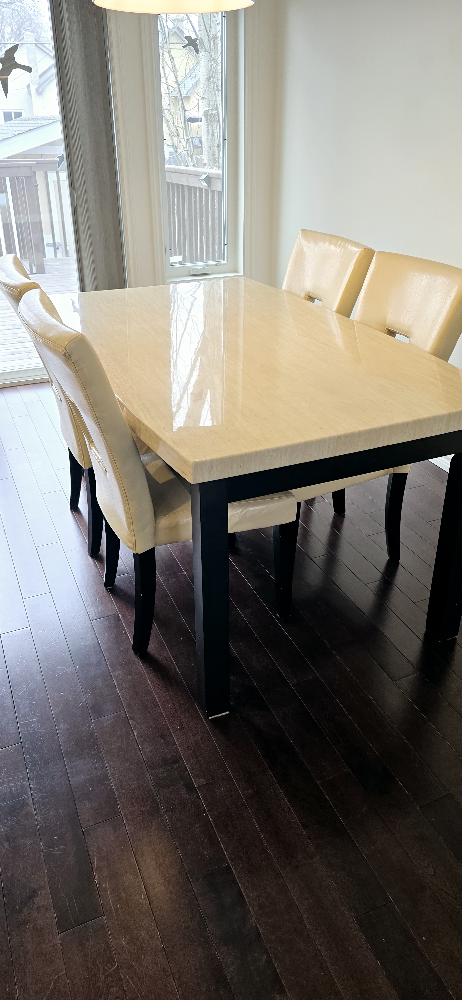 5-Piece Dining Set - Marble Top Table & Faux Leather Chairs