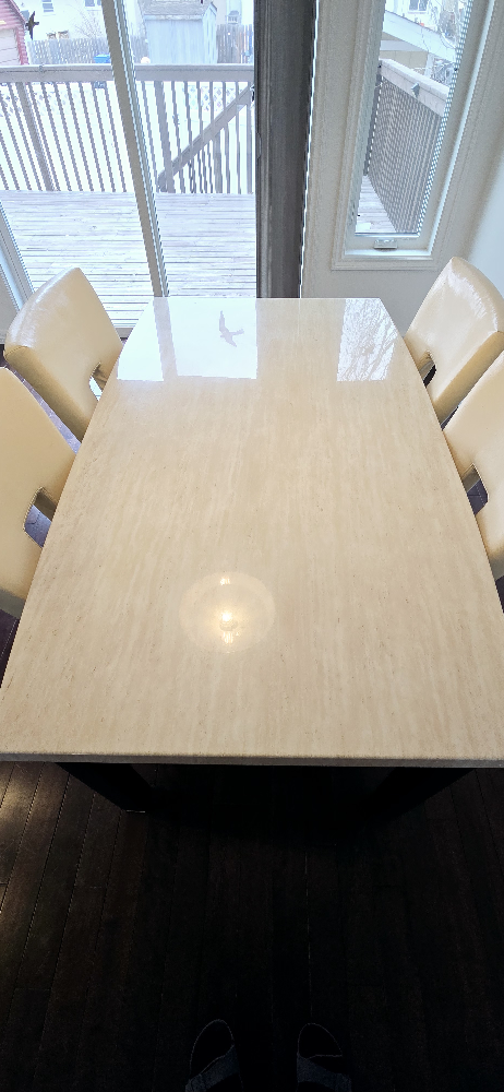 5-Piece Dining Set - Marble Top Table & Faux Leather Chairs - photo 2
