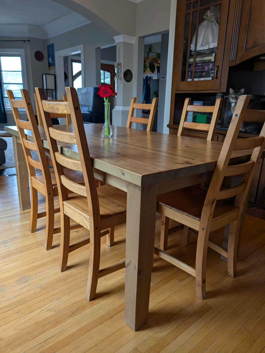 Solid Wood Dining Table and Six Chairs Set