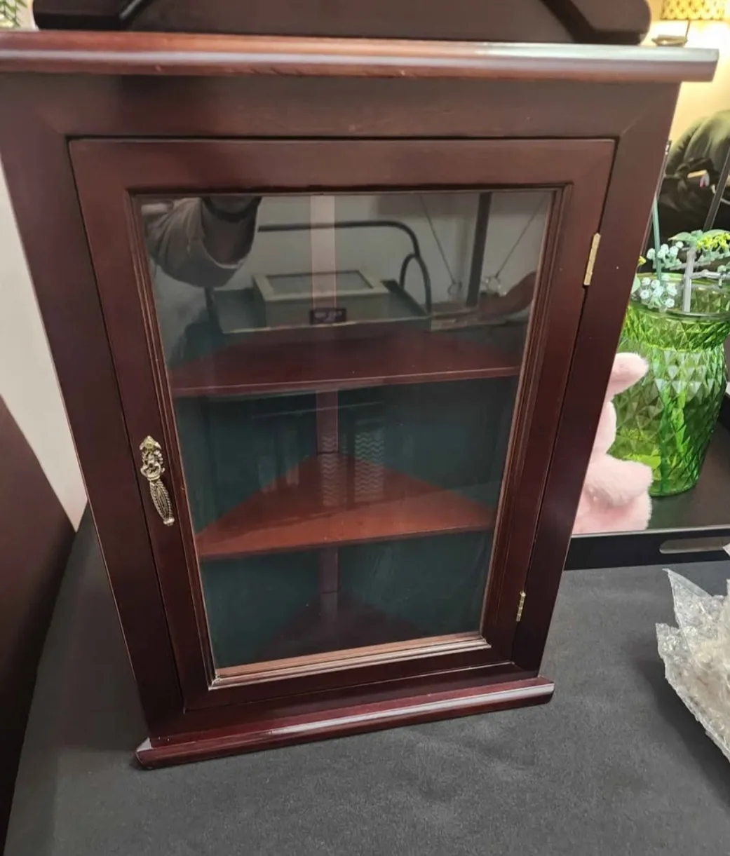Vintage corner curio cabinet display case image indicator(3)