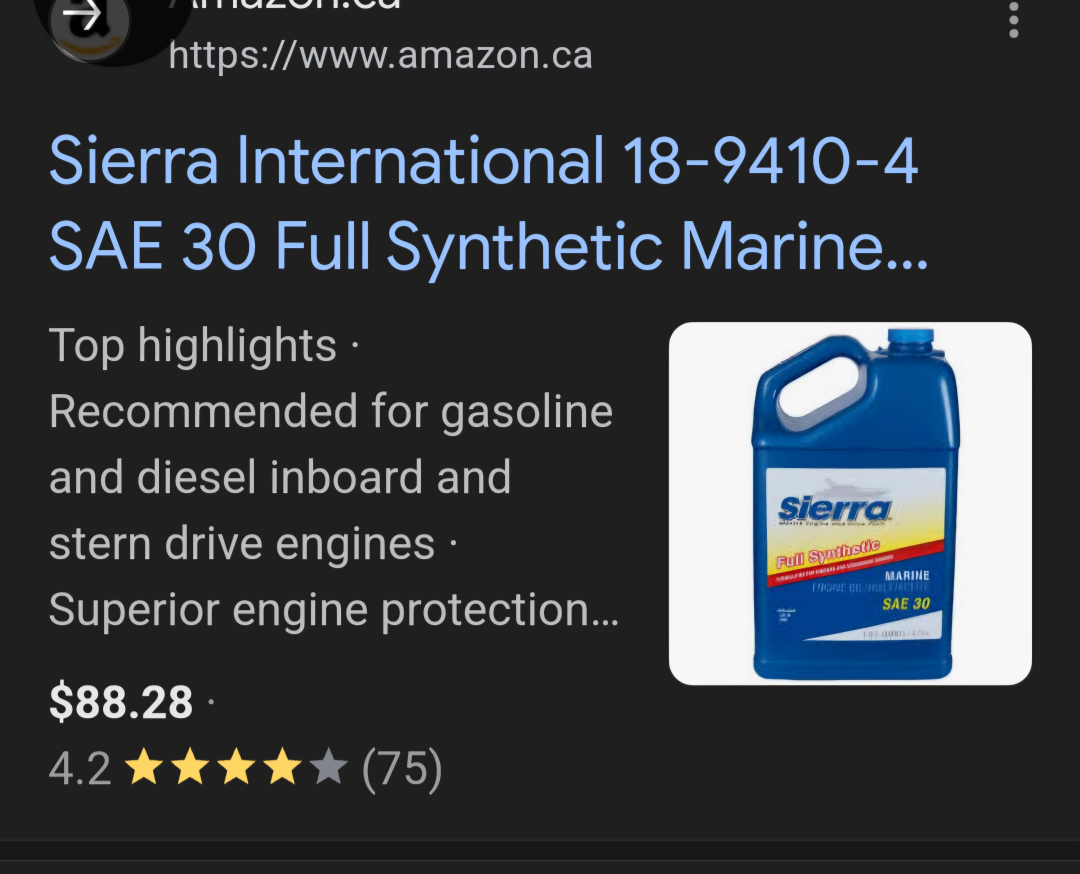 Sierra SAE 30 Full Synthetic Marine Engine Oil (5 US Quarts) - photo 5