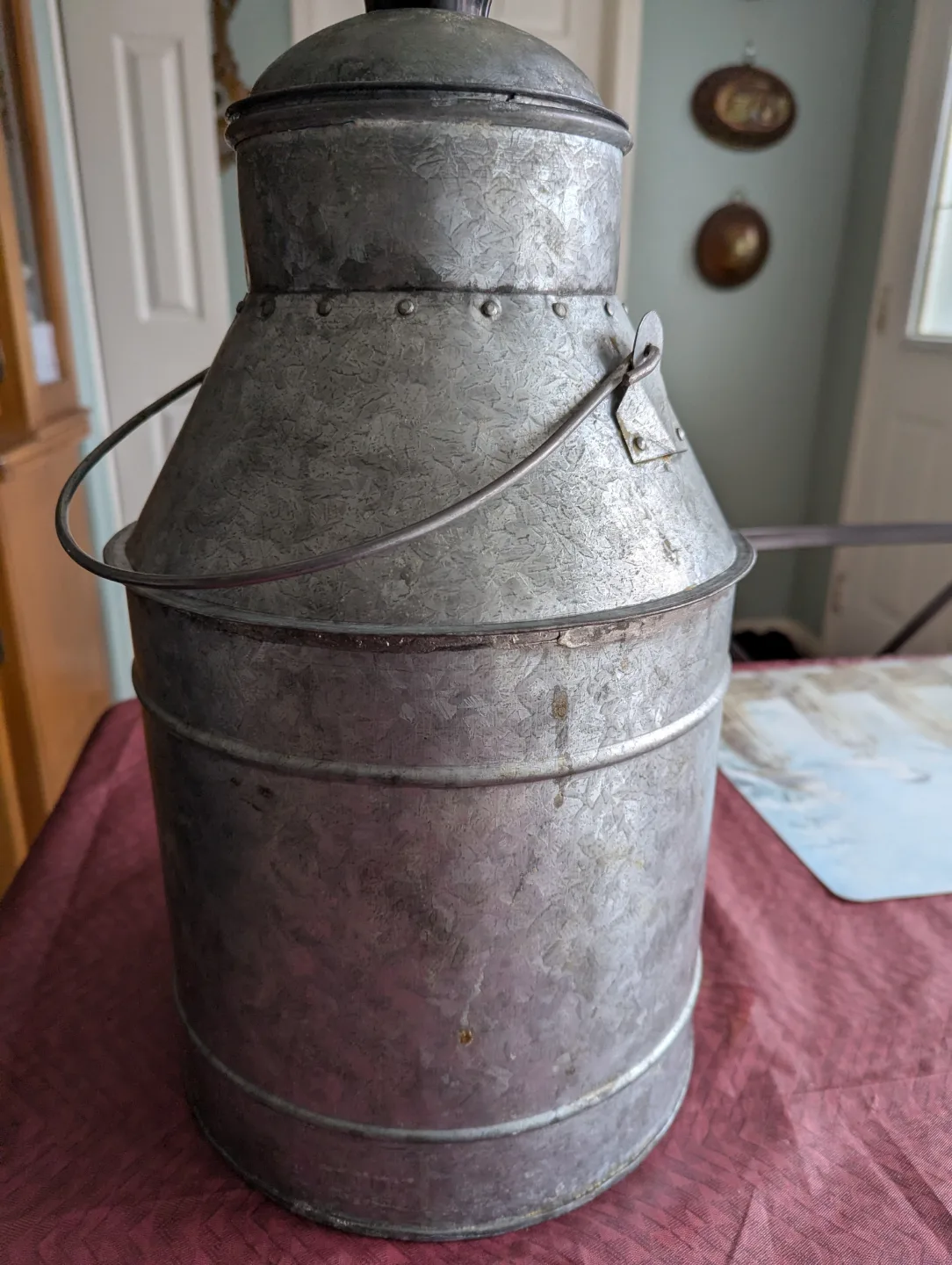 Vintage Galvanized Metal Milk Can with Lid thumbnail
