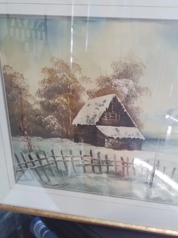 Framed Winter Landscape OOC Painting image indicator(2)
