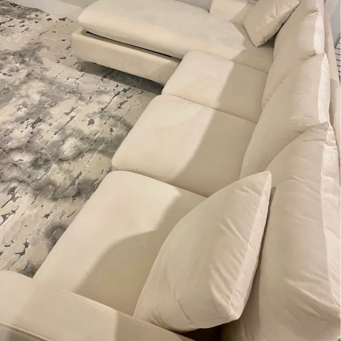 Cream Velvet L-Shaped Sectional Sofa image indicator(4)