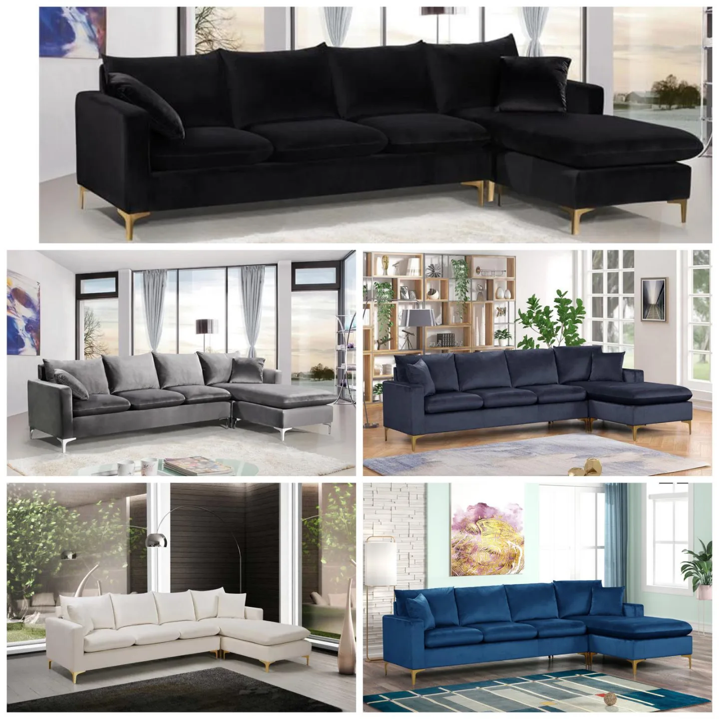 Cream Velvet L-Shaped Sectional Sofa image indicator(6)