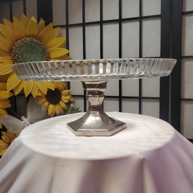 Vintage 60s Teleflora Crystal & Sliver Plated Cake Stand image indicator(3)