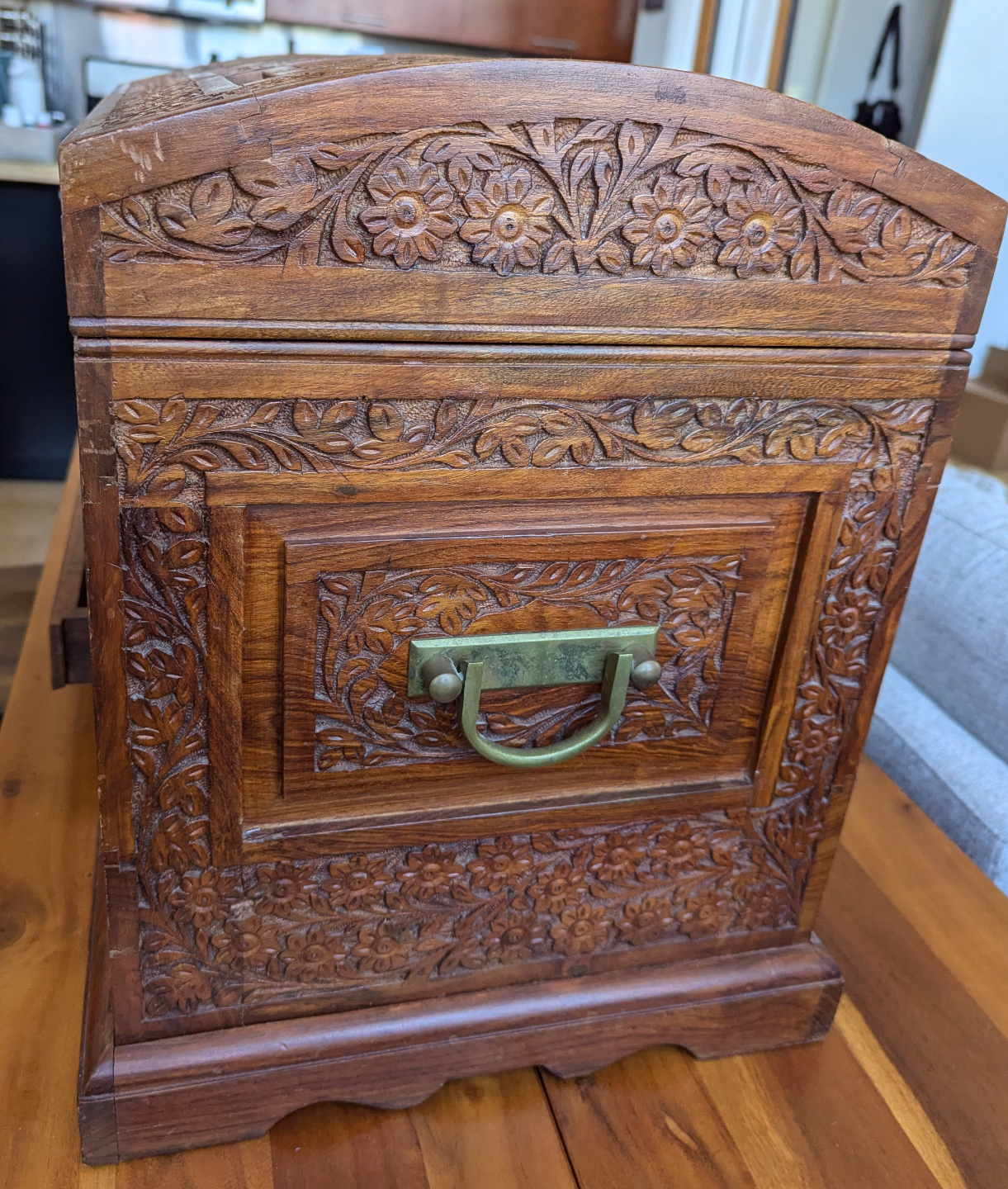 Hand-Carved Wooden Chest with Drawer - photo 4