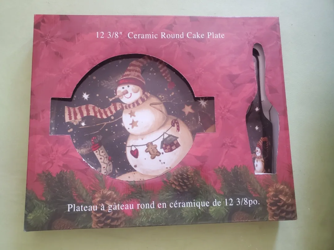 12 3/8" Ceramic Round Cake Plate with Server thumbnail
