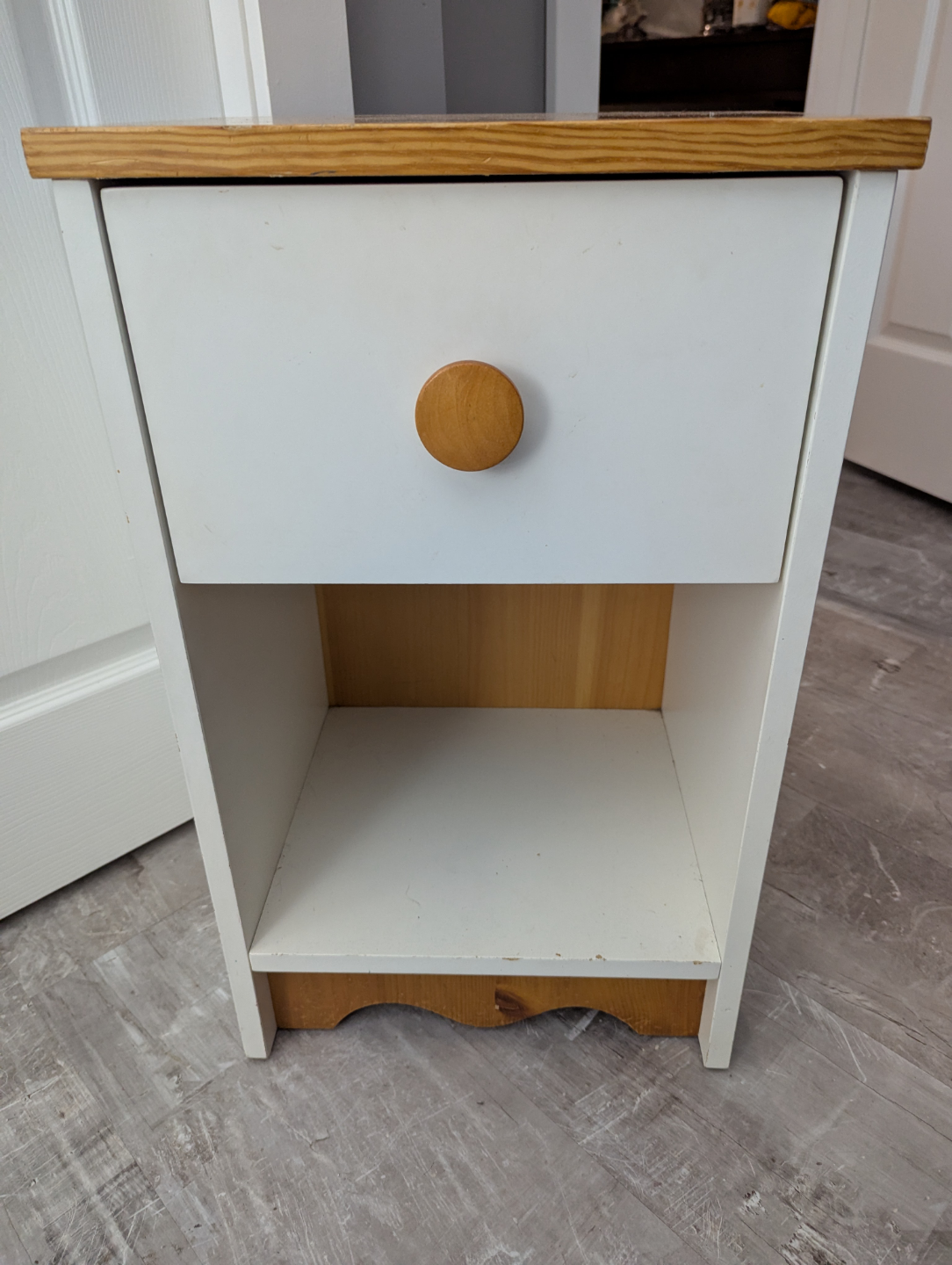 White and wood nightstand