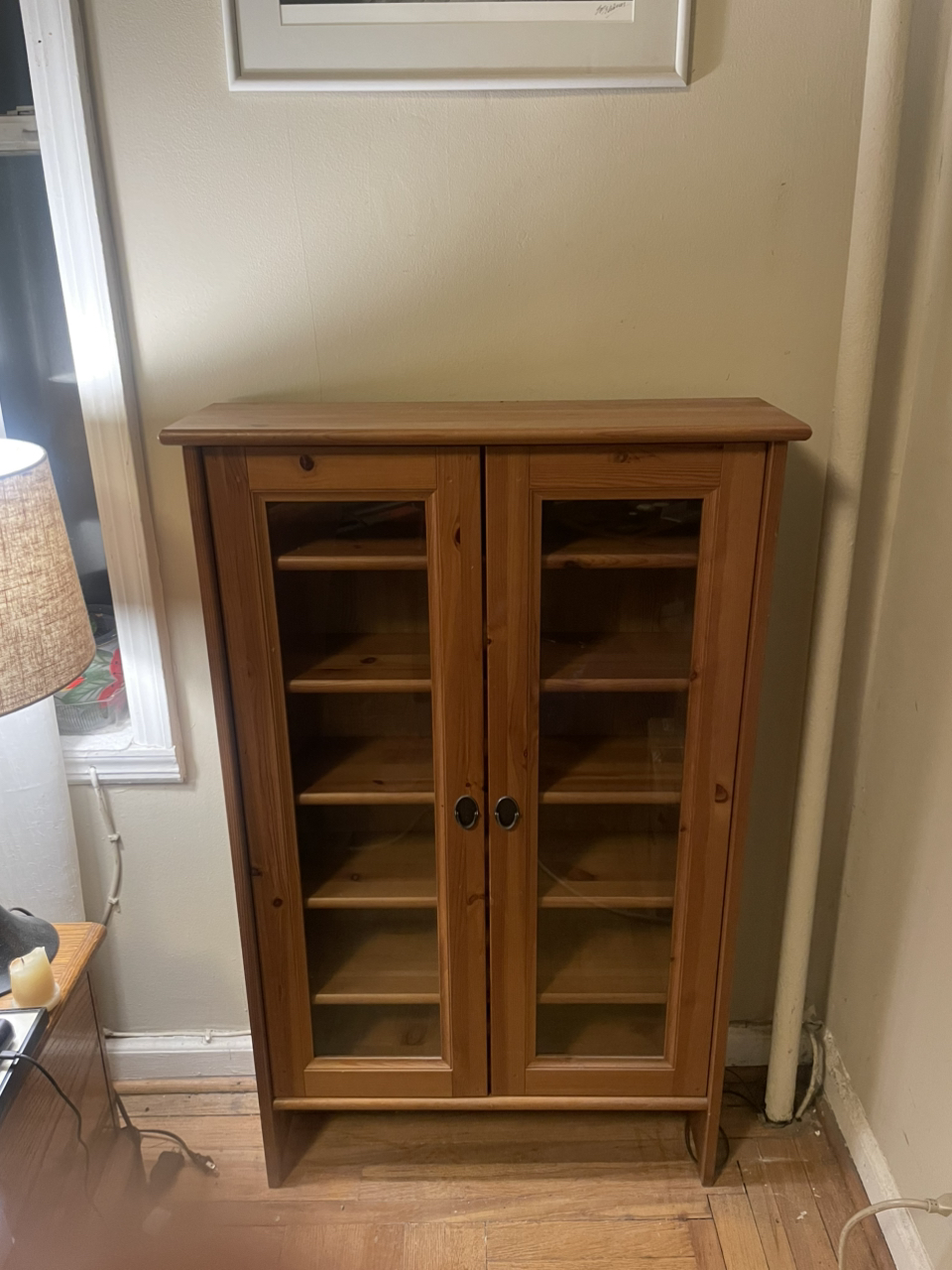 Wood Elegant Display Cabinet with Two Glass Doors and 6 Shelves