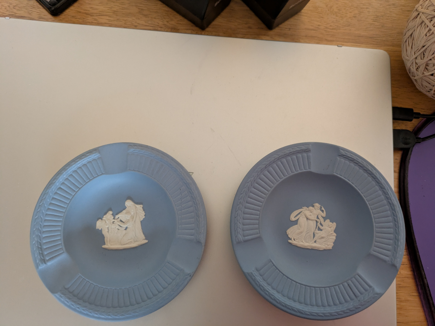Pair of Wedgwood Blue Jasperware Ashtrays
