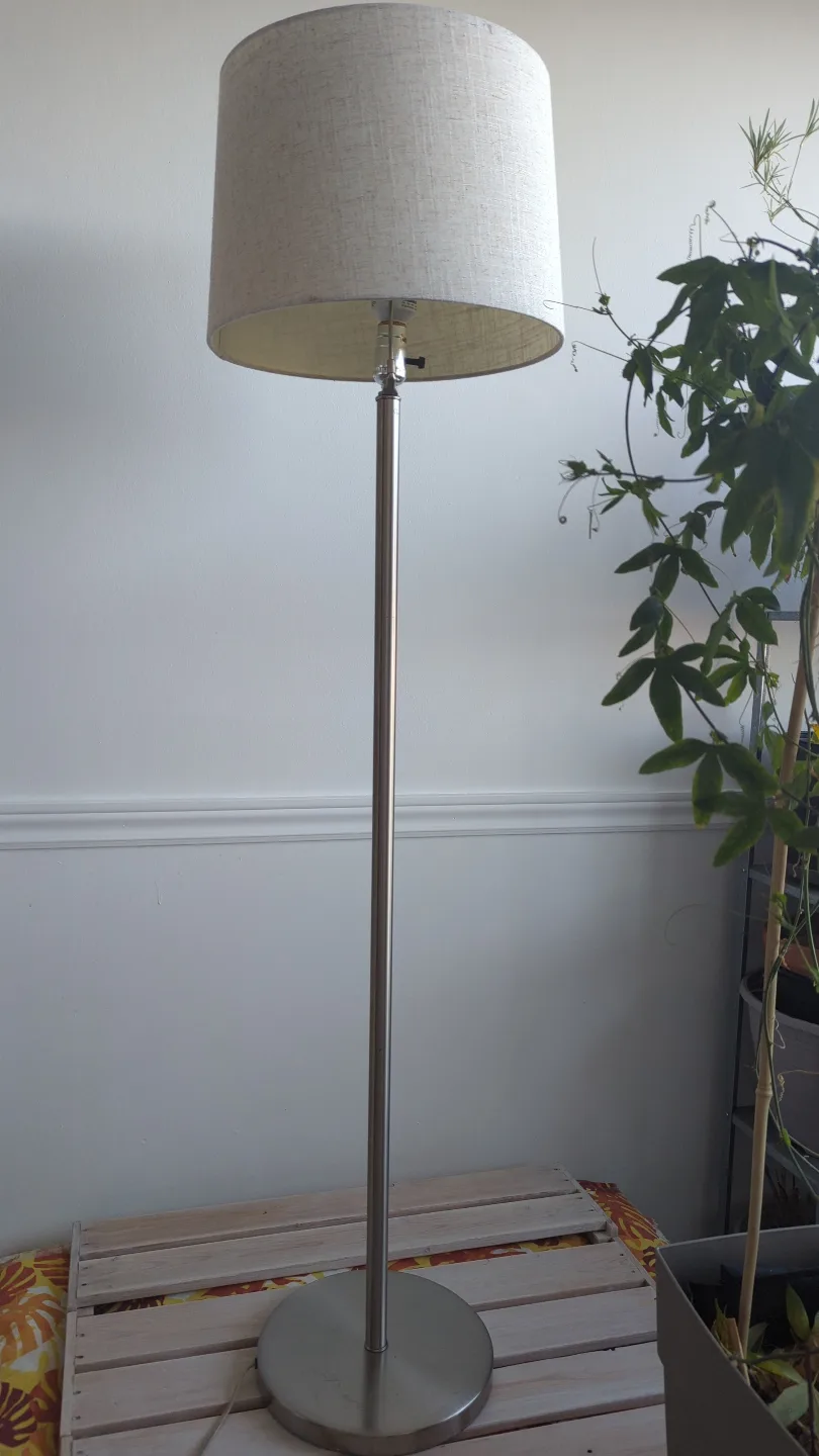 Modern Brushed Nickel Floor Lamp with Beige Linen Shade image indicator(2)