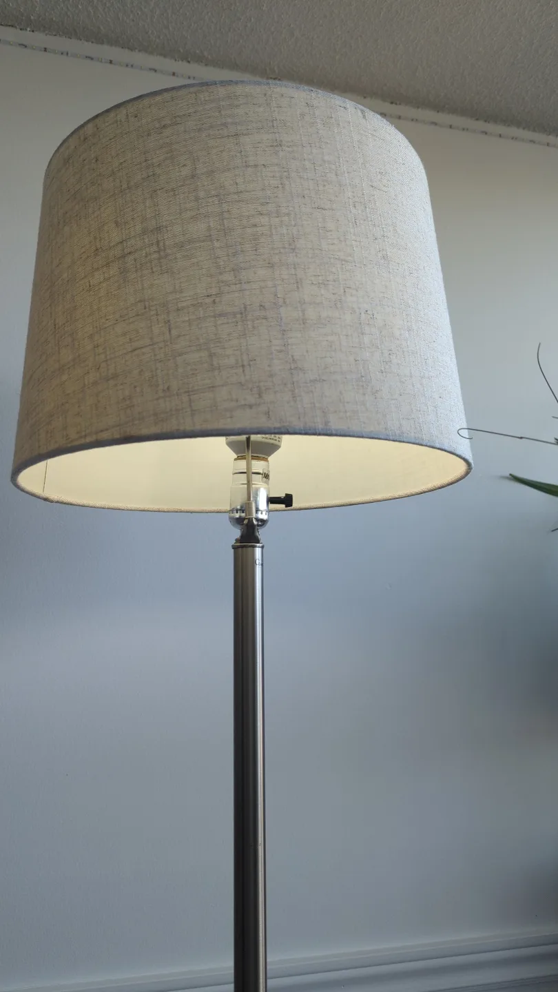 Modern Brushed Nickel Floor Lamp with Beige Linen Shade image indicator(3)