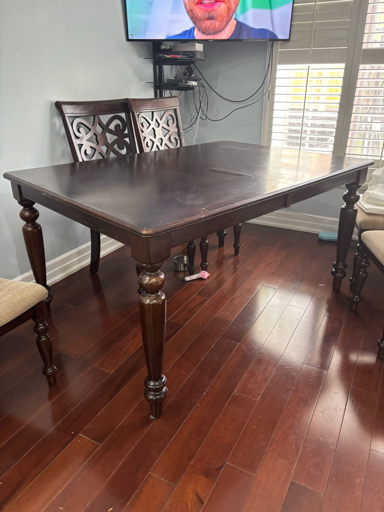 Dark Brown Wooden Dining Table with Five Chairs