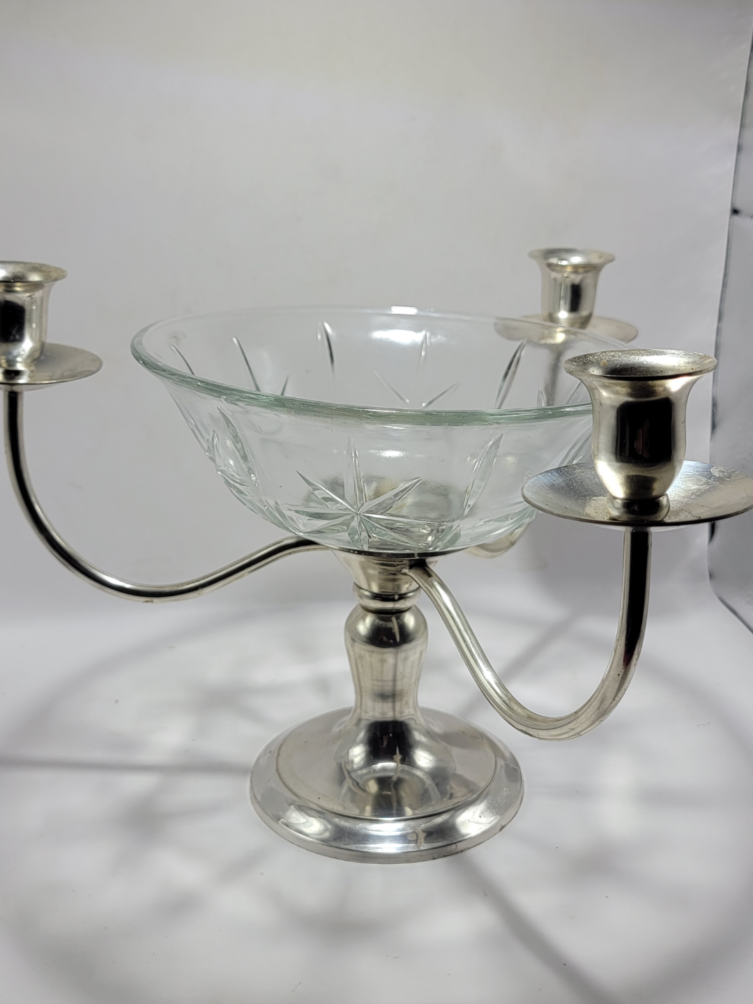 Vintage Three-Arm  silver plated Candelabra with Glass Bowl - photo 5
