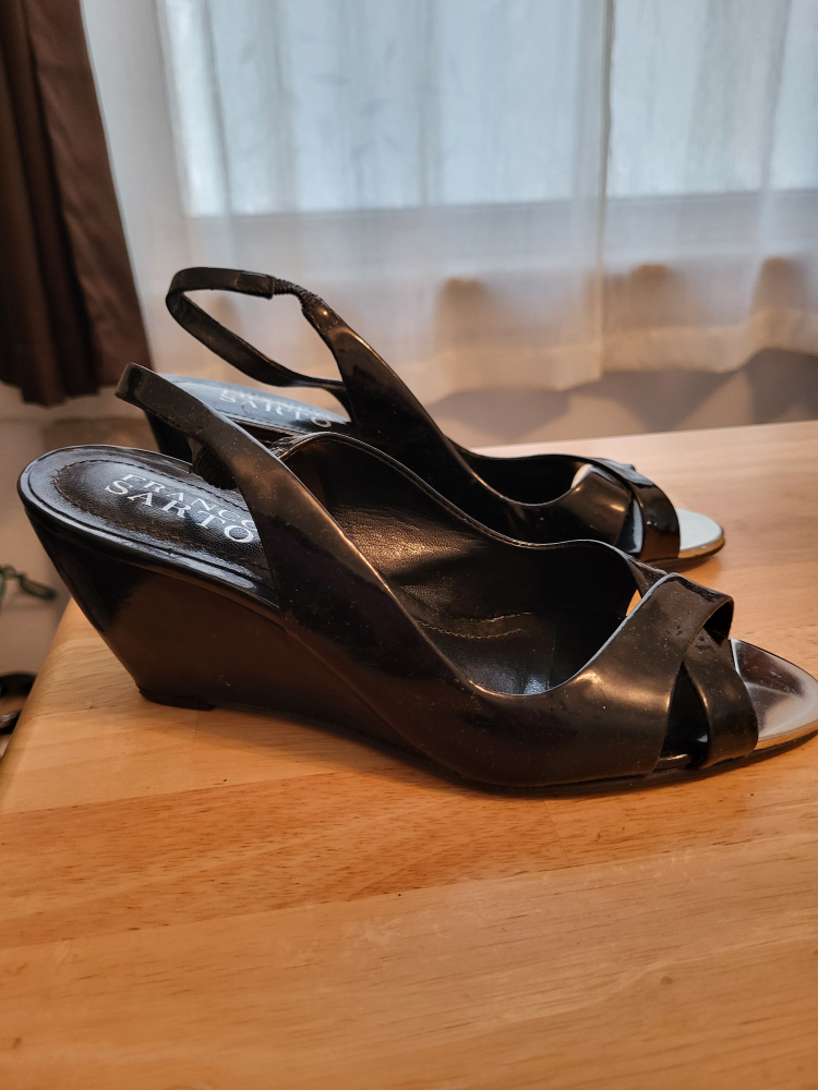 Franco Sarto Black Patent Leather Slingback Wedges - photo 2