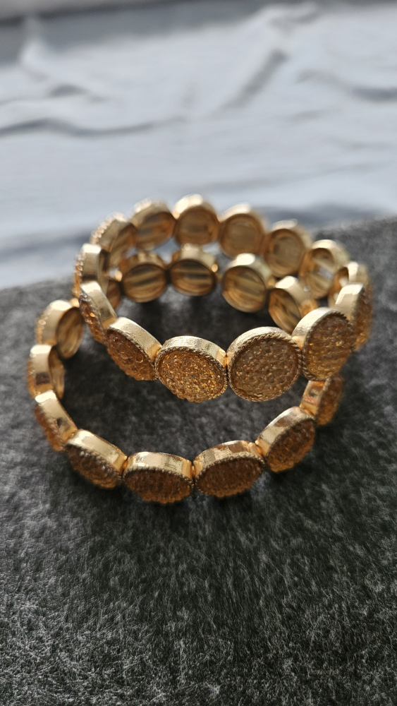 Set of 2 Gold Tone Stretch Bracelet with Amber-Colored Stones - photo 2