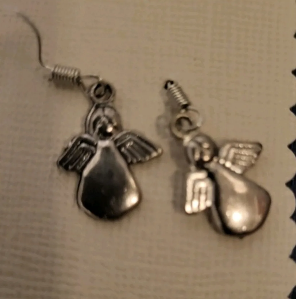 Silver tone Angel Earrings thumbnail