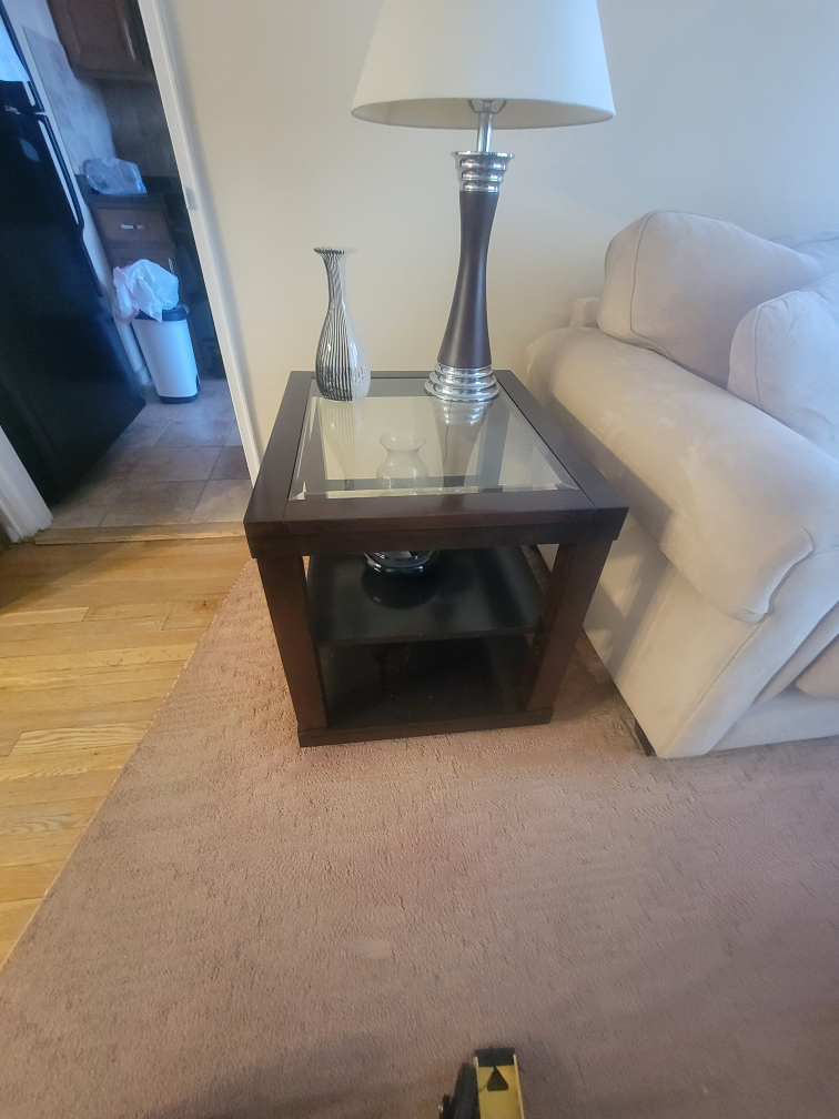 Dark Brown End Table with Glass Top