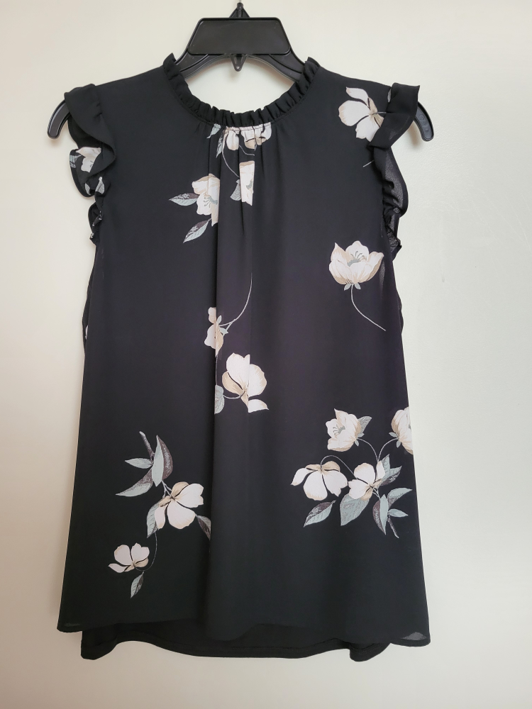 Black floral sleeveless blouse