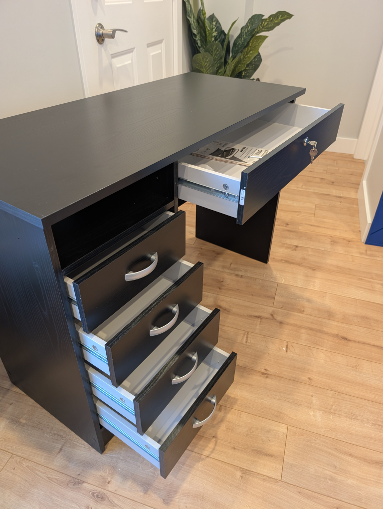 Brand New Black woodgrain Desk with 5 drawers - photo 2