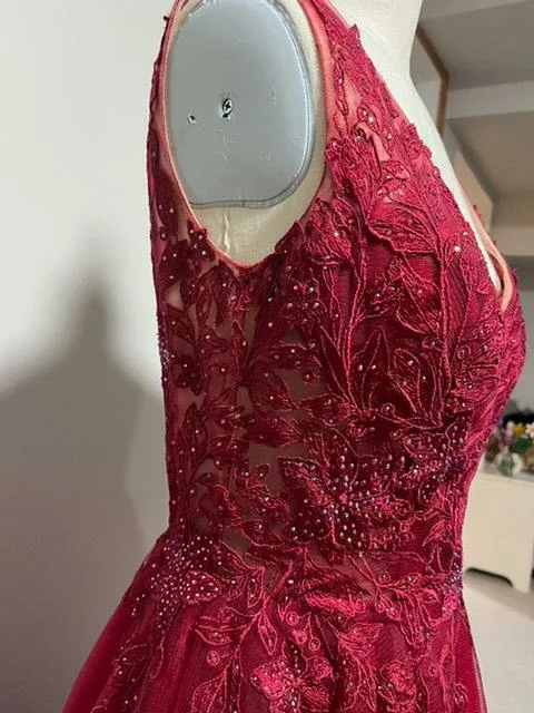Stunning Burgundy A-Line Formal Gown image indicator(5)