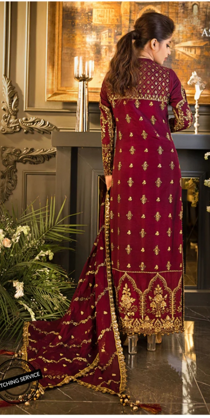 Asim Jofa Maroon Embroidered 3-Piece Suit - photo 2